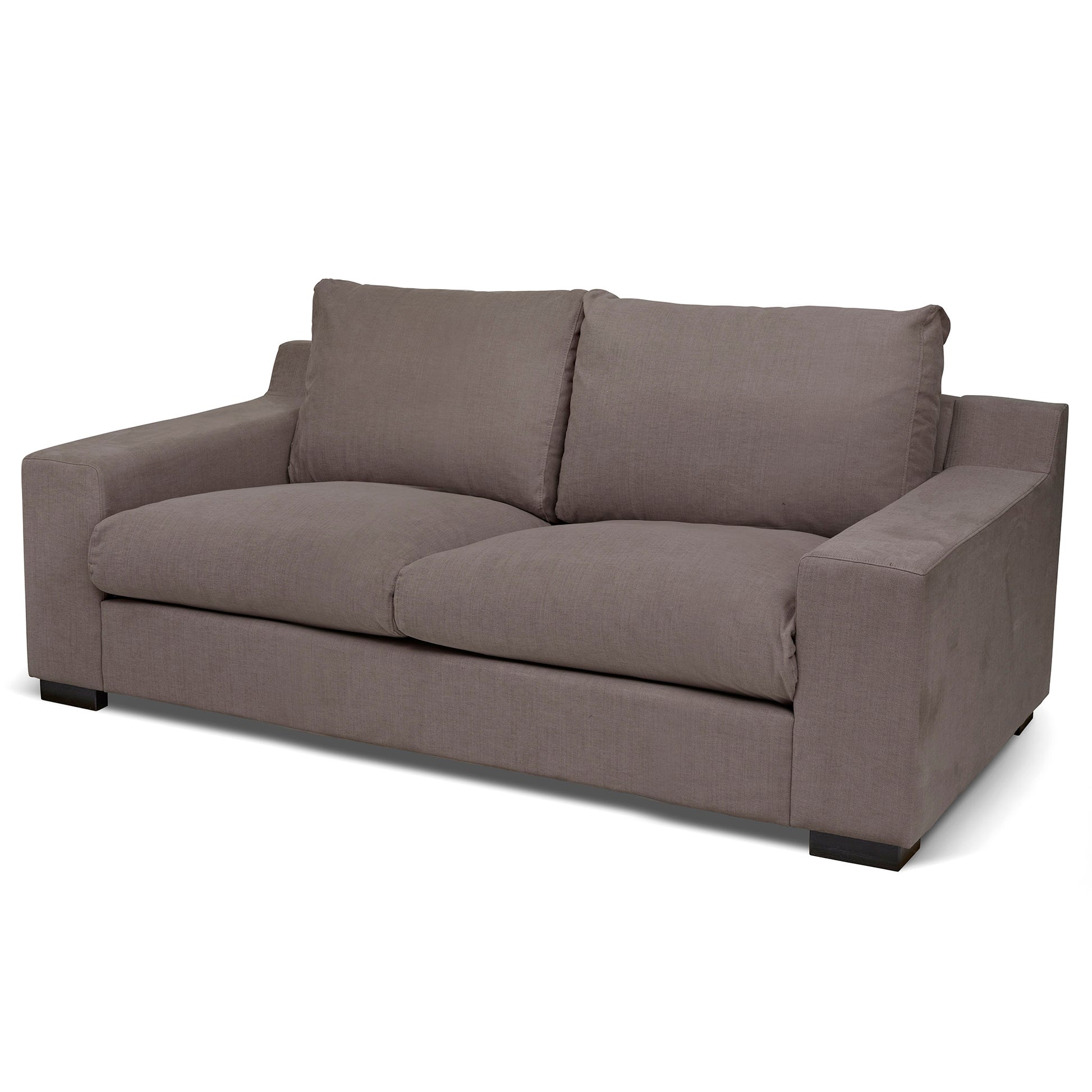 Stor djup och skön 2-sits lounge soffa i gråbrun bomull och lin tyg