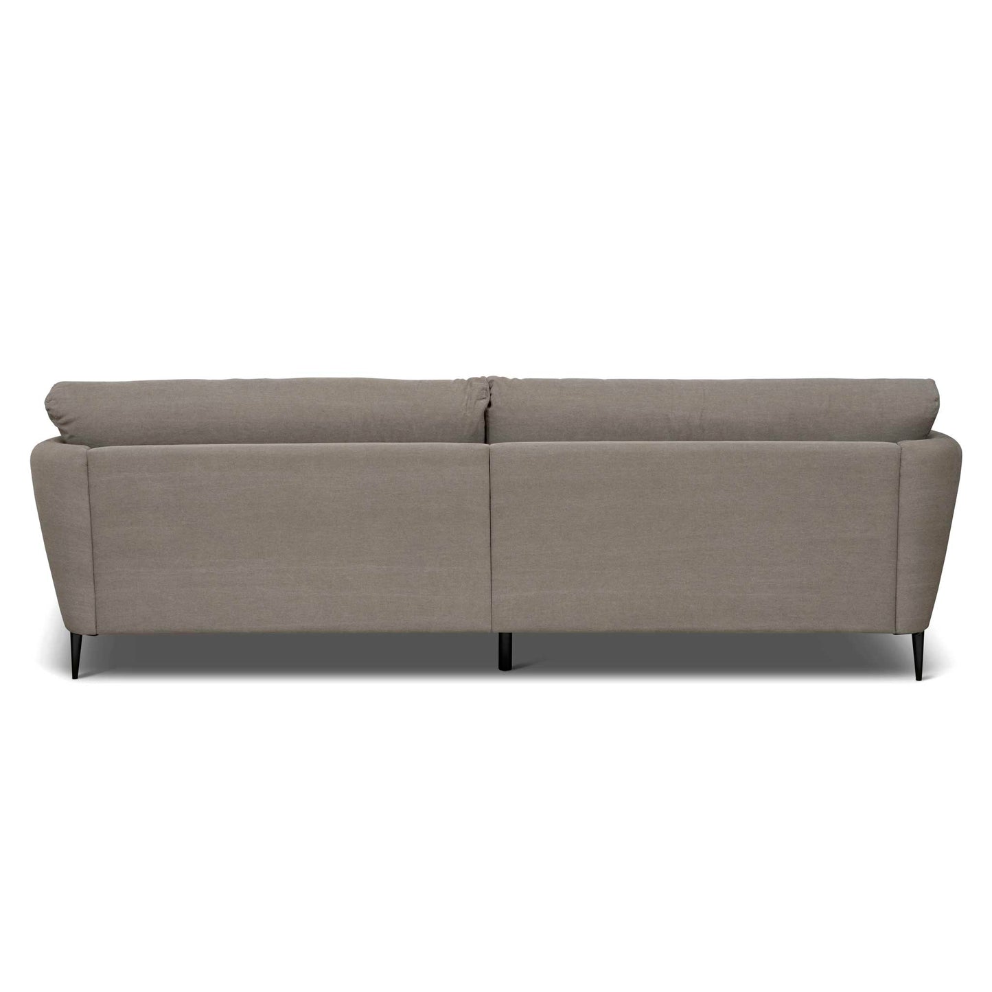 Klädd baksida på en stor brungrå 4-sits soffa