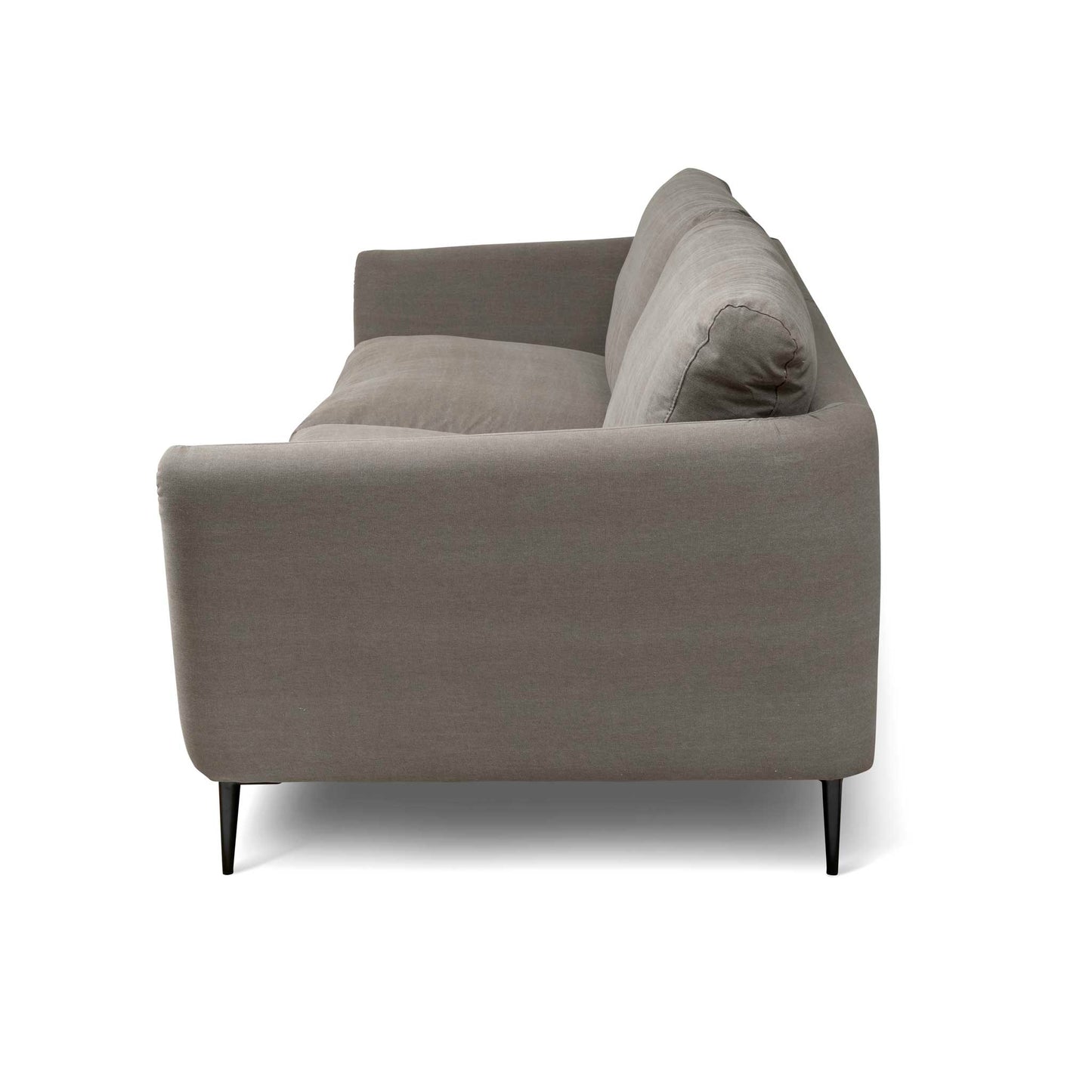 Stor soffa i brungrå bomull med runda mjuka linjer